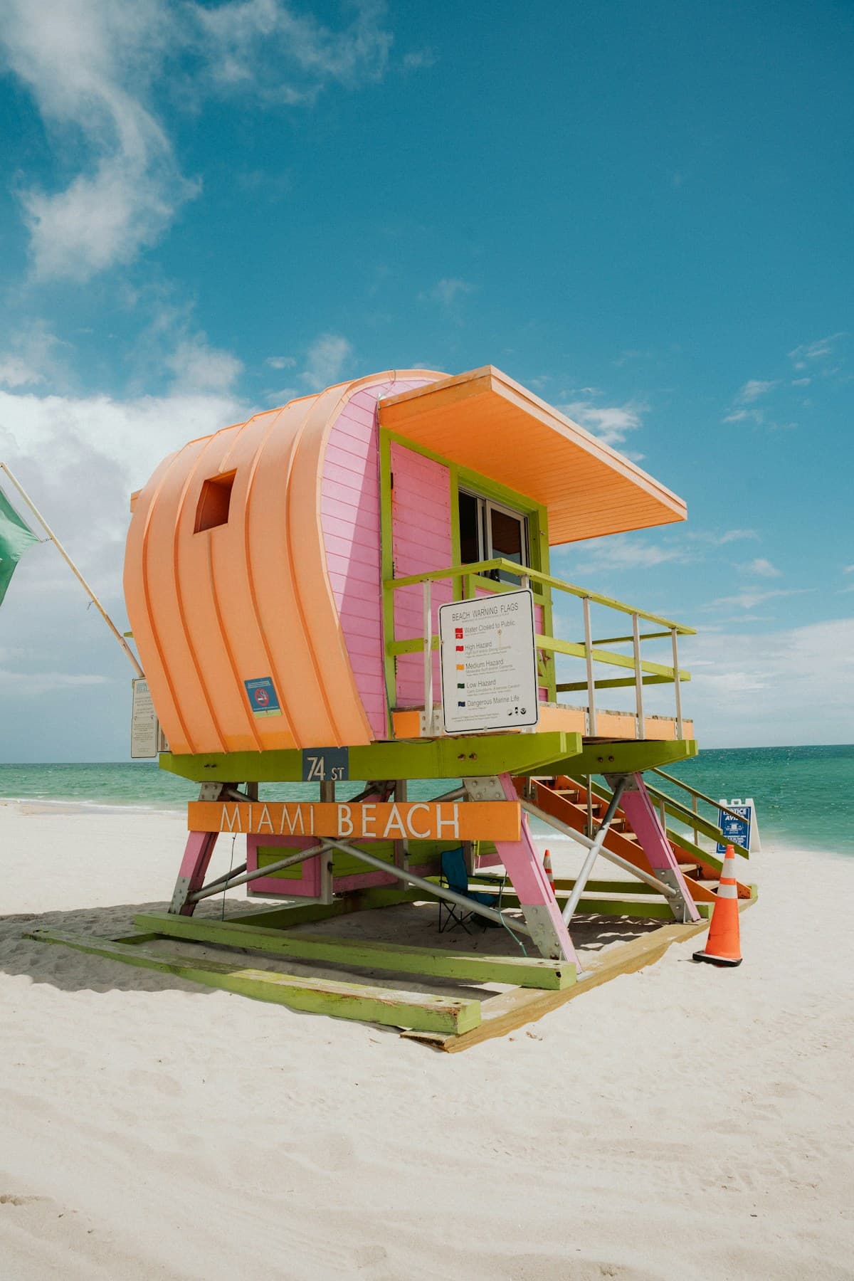 Colorful lifeguard tower on a sandy beach